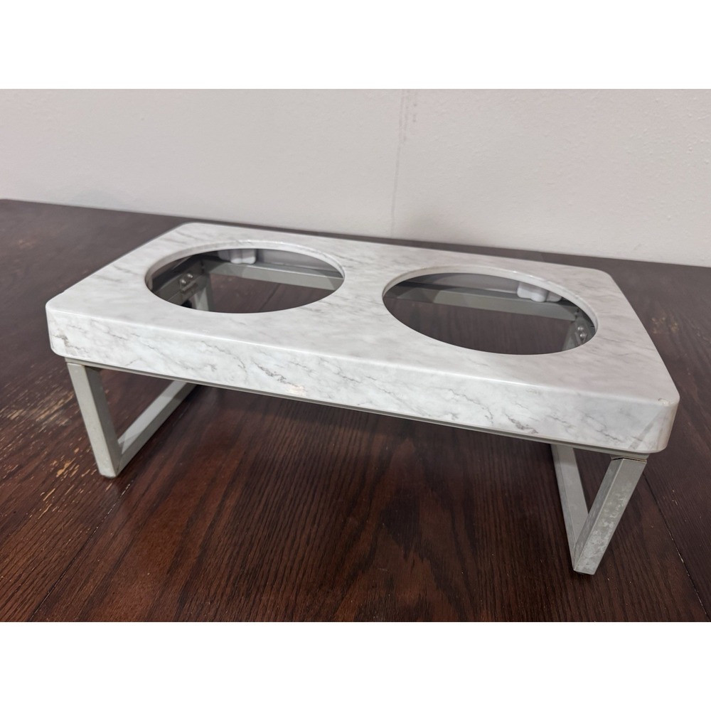 Pet Raised Food Dish Bowl Holder - Marble Look